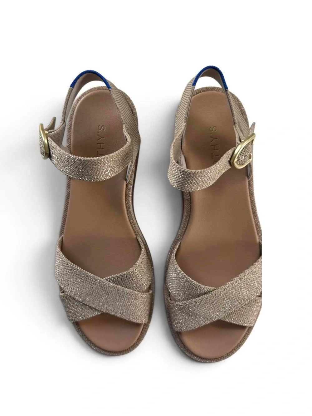 Rothy's Women's Platform Wedge Sandals Gold Metallic Crisscross Size W8 NWT